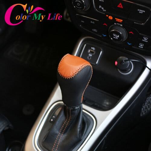 Color My Life Leather Car Interior Shift Knob Protection Cover Gear Shift Collars for Jeep Compass 2017-2020 Renegade 2015-2020