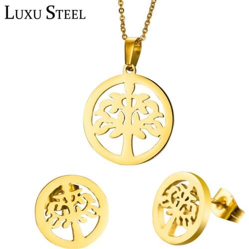 LUXUSTEEL bijoux femme 2020 Christmas Jewelry Sets Stainless Steel Gold Silver Color Tree Pendant Necklace Earrings Brinco Party