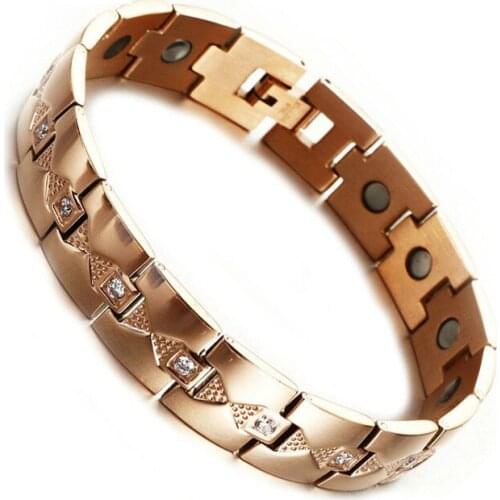 Rose Gold Color Stainless Steel Magnetic Energy Amount Bracelet For Women Mens Treatment Healthy CZ Bracelet