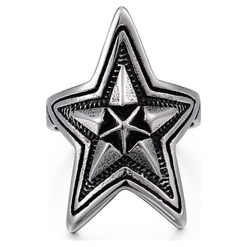 New personality retro five-pointed titanium steel ring casting punk mens ring jewelry