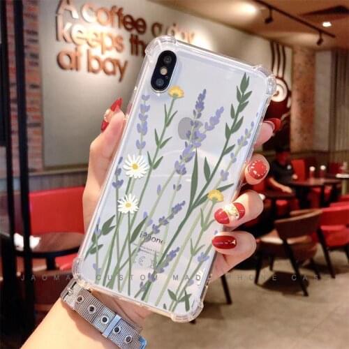 Soft Transparent Shockproof Art Paintings Flowers Leaves Phone Case For iPhone 11 12 pro Xs Max 7 8 6S Plus SE Xr Airbag Cover