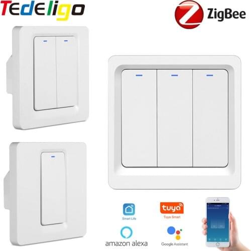 Tuya Zigbee Smart Light Switch No Neutral Required AC 220V 10A 1/2/3 Gang Voice Control App Control Smart Life Google Home Alexa
