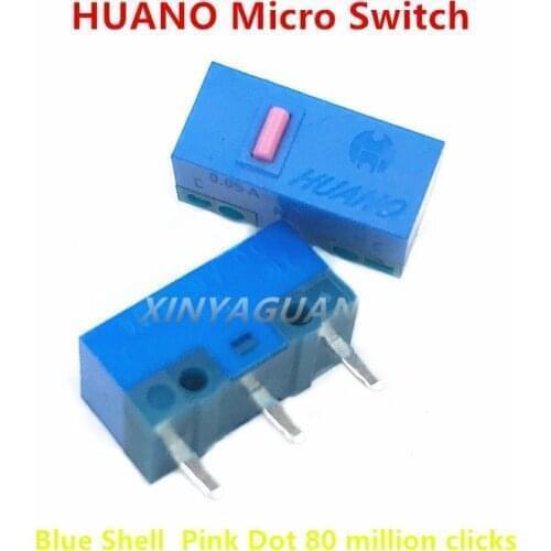 50Pcs/lot New Original HUANO Mouse Micro Switch blue shell powde point 80 million times 0.78N computer mouse 3pins button switch