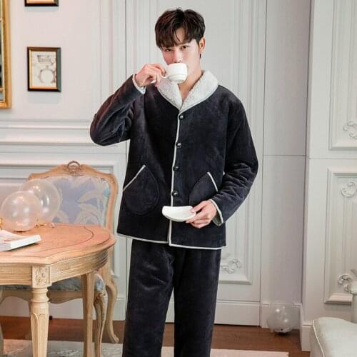 New Thicken flannel pajamas sets men Korea High quality winter keep warm long sleeve casual mens sleepwear fashion pyjamas men