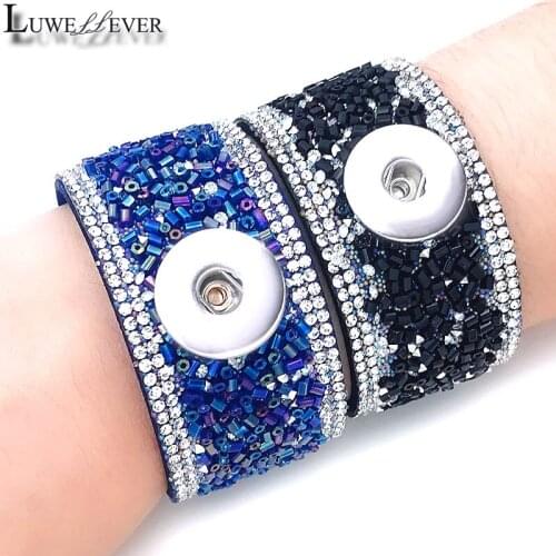New Interchangeable Crystal 053 Rhinestones Velvet Leather Bangle Fit 18mm Snap Button Bracelet Charm Jewelry For Women Gift