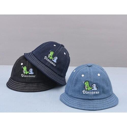 LDSLYJR 2021 cotton Cartoon two dinosaurs Bucket Hat Fisherman Hat outdoor travel hat Sun Cap Hats for child boy and girl 79
