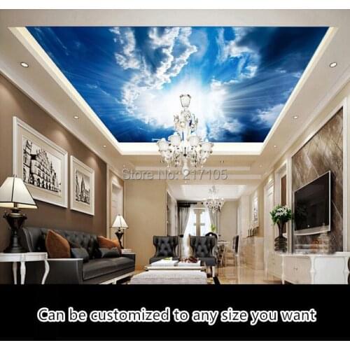 Custom blue and white sky wallpaper for living room backdrop bedroom ceiling interior ceiling frescoes