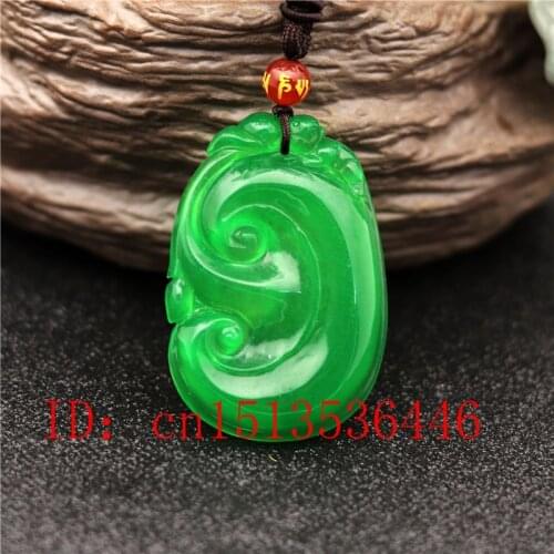 Carved Ruyi Jade Pendant Natural Chinese Green Jadeite Ganoderma Necklace Charm Jewellery Fashion Lucky Amulet Gifts for Women