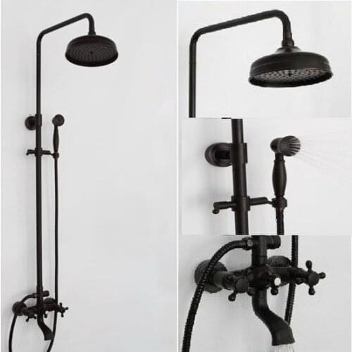 Luxury Bathroom Rain Shower Faucet Set Black Oil Rubbed Bronze Handheld Shower Head Two Cross Handles Bathtub Mixer Tap ars021