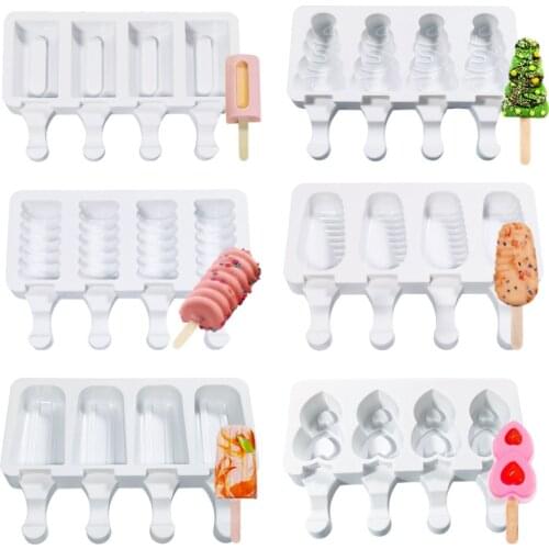 4 Cavity Ice Cream Silicone Mold DIY Homemade Dessert Popsicle Mold 9 Kinds of Home Version Chocolate Ice Cream Mold