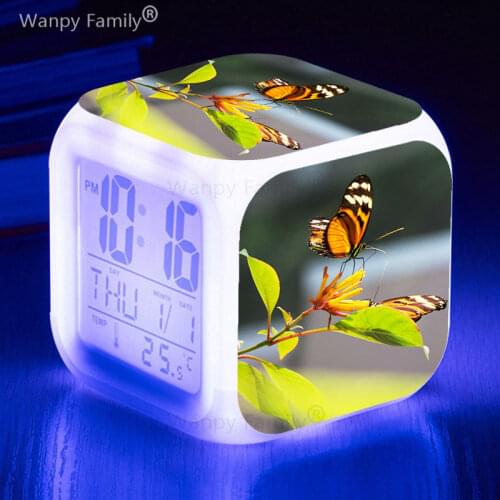 [Wanpy Family] Very Beautiful Butterfly Alarm Clock For Childrens room Bedside Desktop Color Changing Digital Alarm Clock
