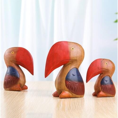 Thai Woodcarving Crafts Southeast Asian Style Hand-carved Teakwood Bird Solid Wood Ornaments Office Home Desktop Decoration