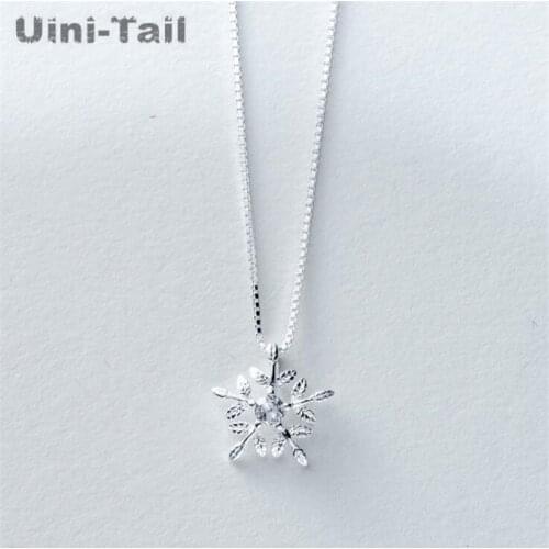 Uini-Tail hot 925 sterling silver sweet micro-inlaid snowflake simple necklace Korean fashion tide flowing jewelry GN247