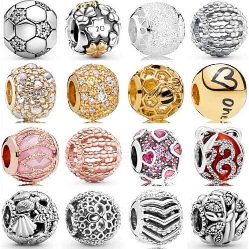 Pan Sparkling Football Starfish Shells & Hearts Shine Honeybee Charm 925 Sterling Silver Beads Fit Bracelet DIY Jewelry