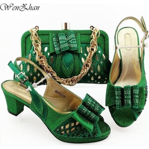 WENZHAN Green Shoes And Bag Set New 2019 Women Shoes And Bag Set In Italy Italian Shoes with Matching Bags Set!38-43 B911-8