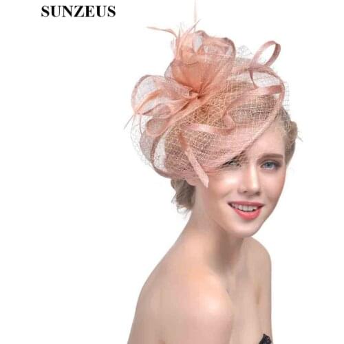 Champagne Women Hats Face Veil Bridal Feathers Wedding Hats 2019 Newly Linen Fascinators Tulle Women Party Hair Accessories SH32