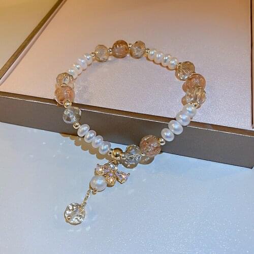 Origin Summer Korean Natural Freshwater Pearl Charm Bracelet for Women Clear Crystal Bling CZ Stone Beaded Bracelets Jewellery