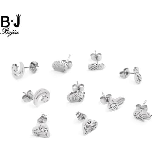 2019 New Asymmetrical Star Half Moon Planet Stud Earrings For Women Fashion Ear Studs Geometric Stainless Steel Earrings EA071