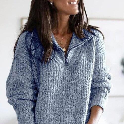 Womens winter sweaters 2020 long-sleeved sweater zipper semi-knit sweater warm pullover fashion sweater women plus size S-5XL