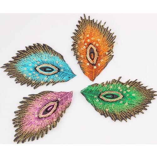 1pcsFabric Peacock Feather Applique Clothing Embroidery Patch Fabric Sticker Iron On Sew On Patch Craft Sewing RepairEmbroidered