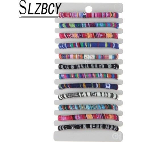 12pcs/lot Handmade Black Braided Rope Bracelet Colorful Fabric Woven Handicrafts Bracelets Set For Women Adjustable Jewelry Gift