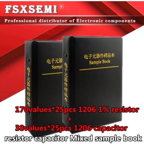170valuesx25pcs=4250pcs 1206 SMD Resistor 0R~10M 1% + 38valuesX25pcs=950pcs 0.5PF 0.5PF~22uF Capacitor Mixed Sample Book