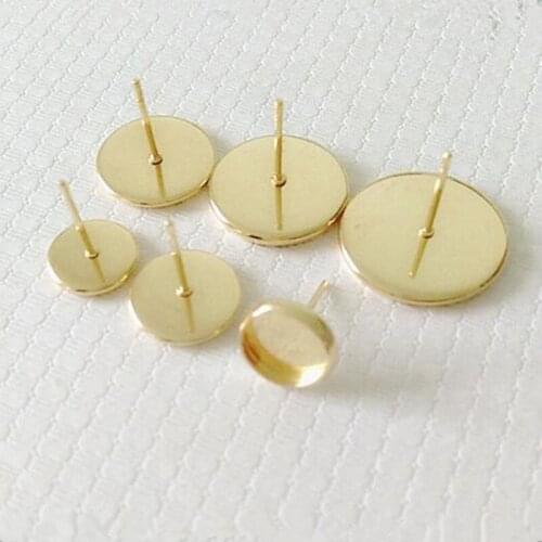 20pcs Stainless Steel Gold Color Round Ear Studs Earrings Blank Base fitting 8/10/12/14/16mm Glass Cabochons Cameo Z790