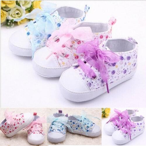 2019 Casual Flower Shoes Newborn Baby Floral Print Soft Sole Crib Shoes Infant Babies Girls Toddler Bow Sneaker Anti-Slip Shoes