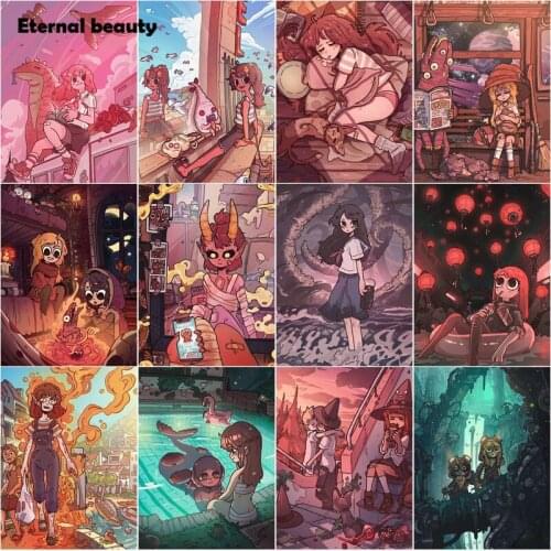 5D Diy Diamond Painting Cartoon Illustration Maiden Portrait Full Diamond Embroidery Cross Stitch Kit Home Decor Gift Rhinestone