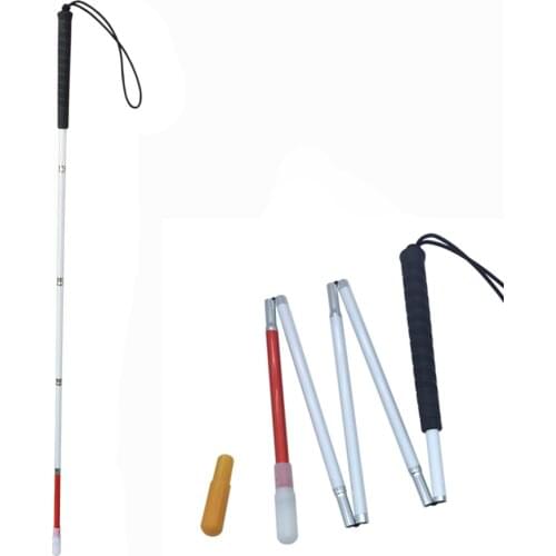 105-155cm Visually Impaired White Cane ,Aluminium Folding Blind Walking Stick, Blind Cane, Reflective Red & White, Black Handle