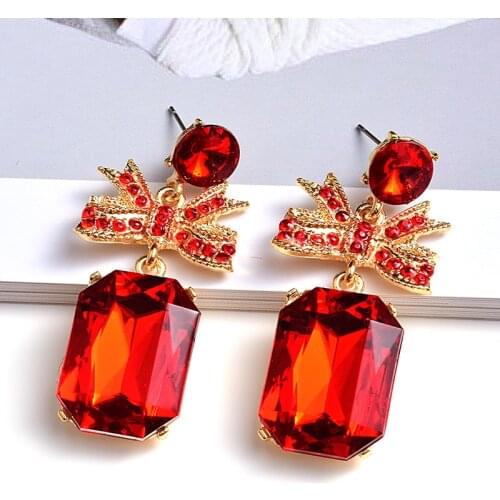 Brand Jewelry Bohemian Lovely Bows Drop Dangle Earrings For Women Red Luxury Crystal Earrings Wholesale Accessories