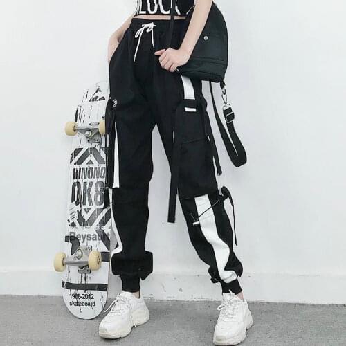 2021 New Women Elastic Waist Loose Streetwear Cargo Pants Female Fashion Ankle-length Jogging Trousers Ladies Casual Pants