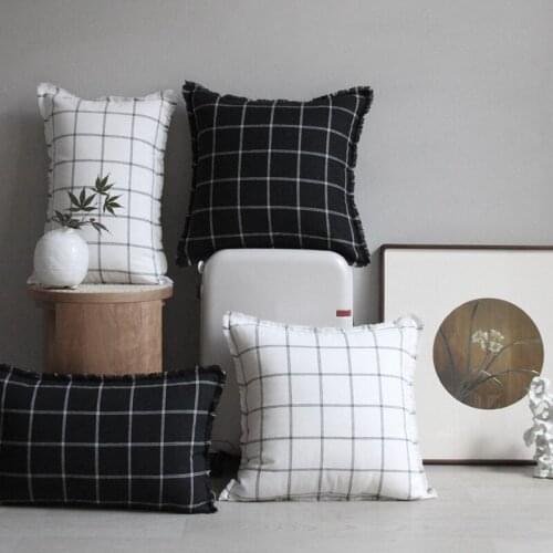 Nordic Plaid Pillow Case Cotton Linen Black White Cushion Cover Back Support Pillow Covers Decorative Pillowcase Home Decor