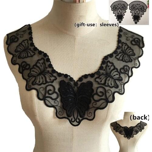 Black lace fake collar embroidery butterfly decorative fabric DIY clothing supplies material accessories 1 piece for sale