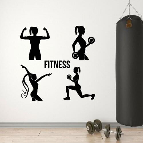 Gym Club Fitness Girls Health Exercise Sport Decor Wall Stickers Vinyl Interior Murals Removable Transfer Film Cut Decals A487