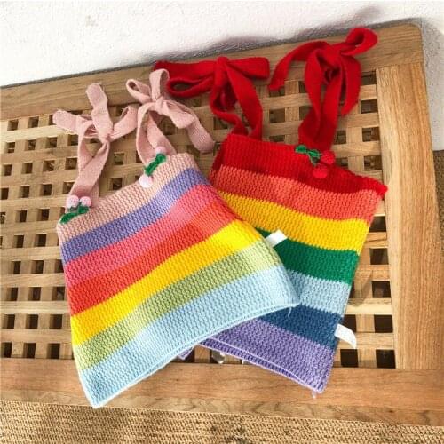 Childrens Rainbow Vest Girls Knit Small Ssling Thin Baby Western Style Base for Inner Wear and Outer Wear