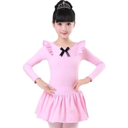 Children Dance Costume Girls Practicing Dress Long Sleeves Dress Bowknot Pure Cotton Ballet Dress Autumn Winter Dancing Costumes