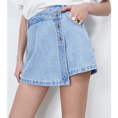DOUJILI Hot Summer Denim Skirt Shorts Buttons Pockets Female Retro Asymmetrical Casual Shorts For Women Girls