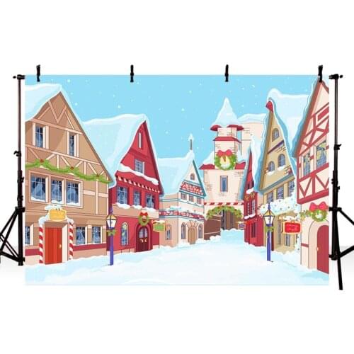 Snow Scene Photography Backdrops House Christmas Decorations Vinyl Cloth 3D Backgrounds for Photo Studio Photo Shoot Customized