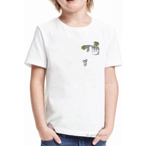 Little Monkey Squirrel Trees Pocket Annimal Kawaii Print Kid Boys Clothes T Shirt Birthday Gift T-Shirt Funny Harajuku T Shirts