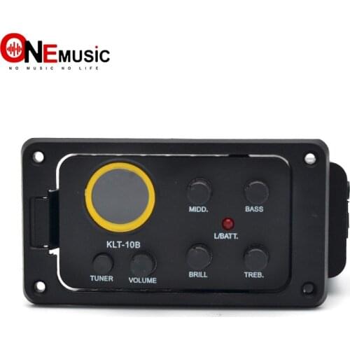 KLT-10B 4 Band EQ Equalizer Preamp Pickup with Round Screen Tuner for Travel Guitar 36 and 38 Guitar Black