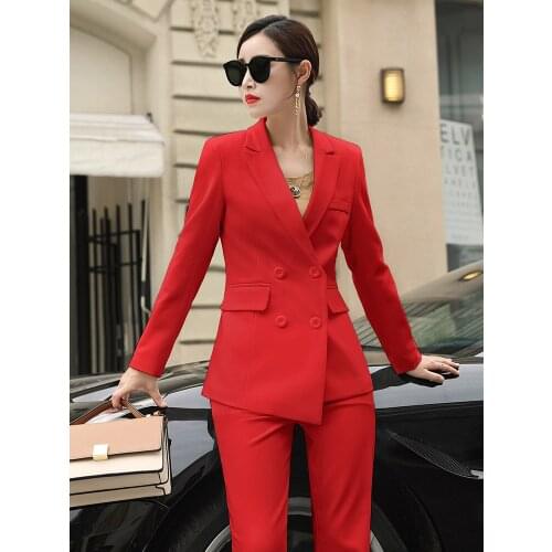 Korean red suit and Pants Set womens Formal Pants Set white jacket and pants set office suit Formal Pants Set autumn and winter