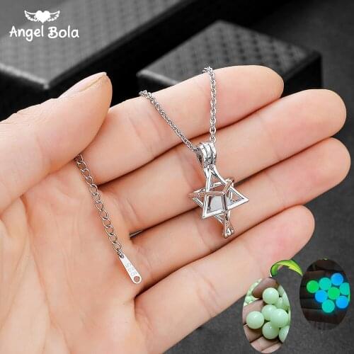 Cube Pendant Hollow Luminous Stone Pendant Mothers Day Gifts Moon Glowing Necklace Gem Charm Jewelry Stainless Steel