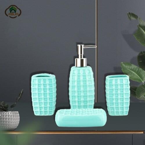 MSJO Bathroom Accessories Set Ceramic Nordic Style 4PCS/SET Macaroon Toothbrush Holder Cup Lotion Soap Tray Toilet Accessories