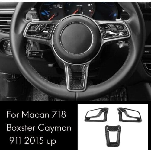 Car Steering Wheel Button Switch Frame Cover Decor Trim Sticker for -Porsche 718 Boxster Cayman Macan 911 2015