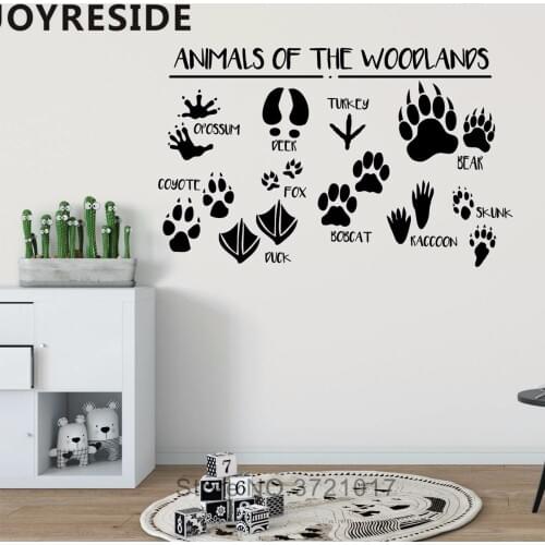 Aniamls Footprint Cute Wall Sticker Toddlers Nursery Bedroom Playroom Decor Art Design Woodland Animal Wall Decal Kids Gift M152