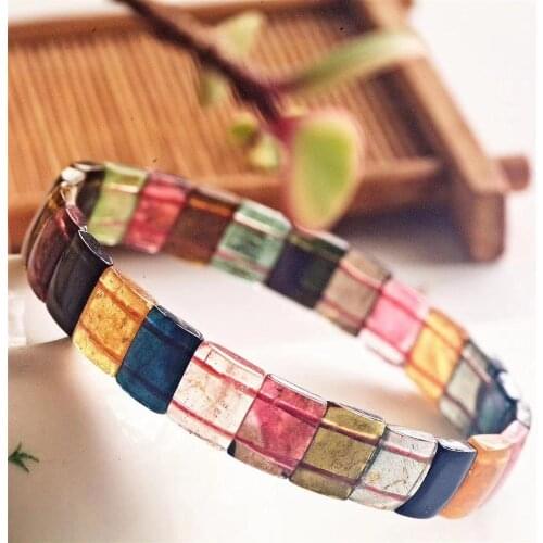 Natural Colorful Tourmaline Bracelet Bangle 10*3mm Clear Rectangle Beads Women Men Fashion Stone Certificate AAAAA