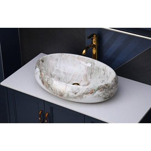 European style marble pattern hotel bathroom new large color washbasin oval ceramic art basin