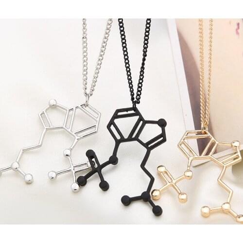 2015 New Arrival Fashion Simple Necklac Chemical Molecule Structure Formula Pendant Necklace Gold/Silver/Black Option