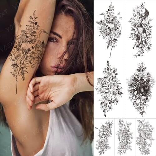 Waterproof Temporary Tattoo Sticker Fox lotus bird tiger Flash Tattoos Flowers animals Body Art Arm Fake Tatoo Women Men